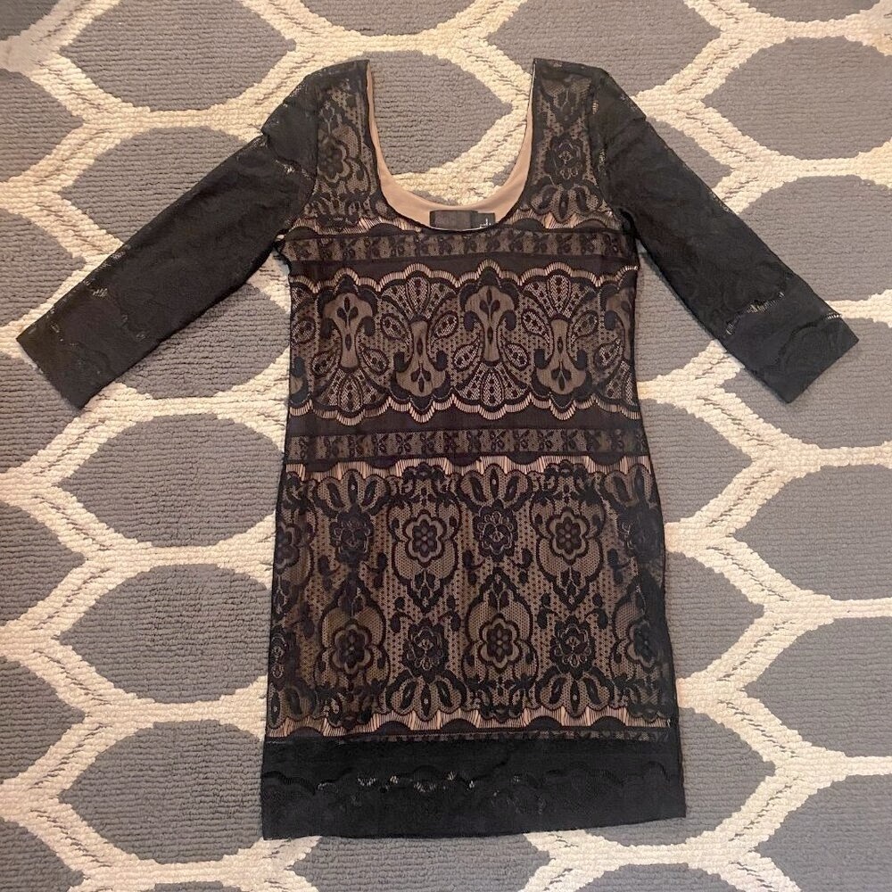 H&M Divided Black Lace 3/4 Sleeve Scoopneck Scoop-back Dress Size L